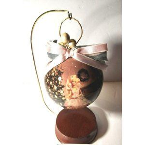 BARBIE Collectible 1997 Holiday Barbie 4" Decoupage Ornament w/wooden stand ~NIB